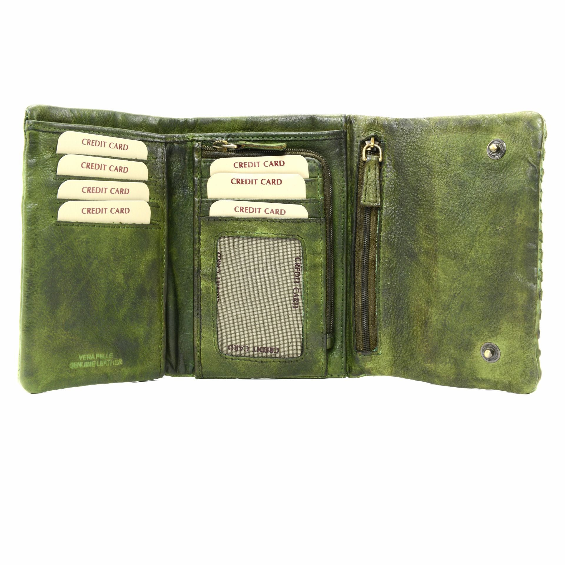 Portefeuille porte-monnaie en cuir tressé ATACAMA Vert intense