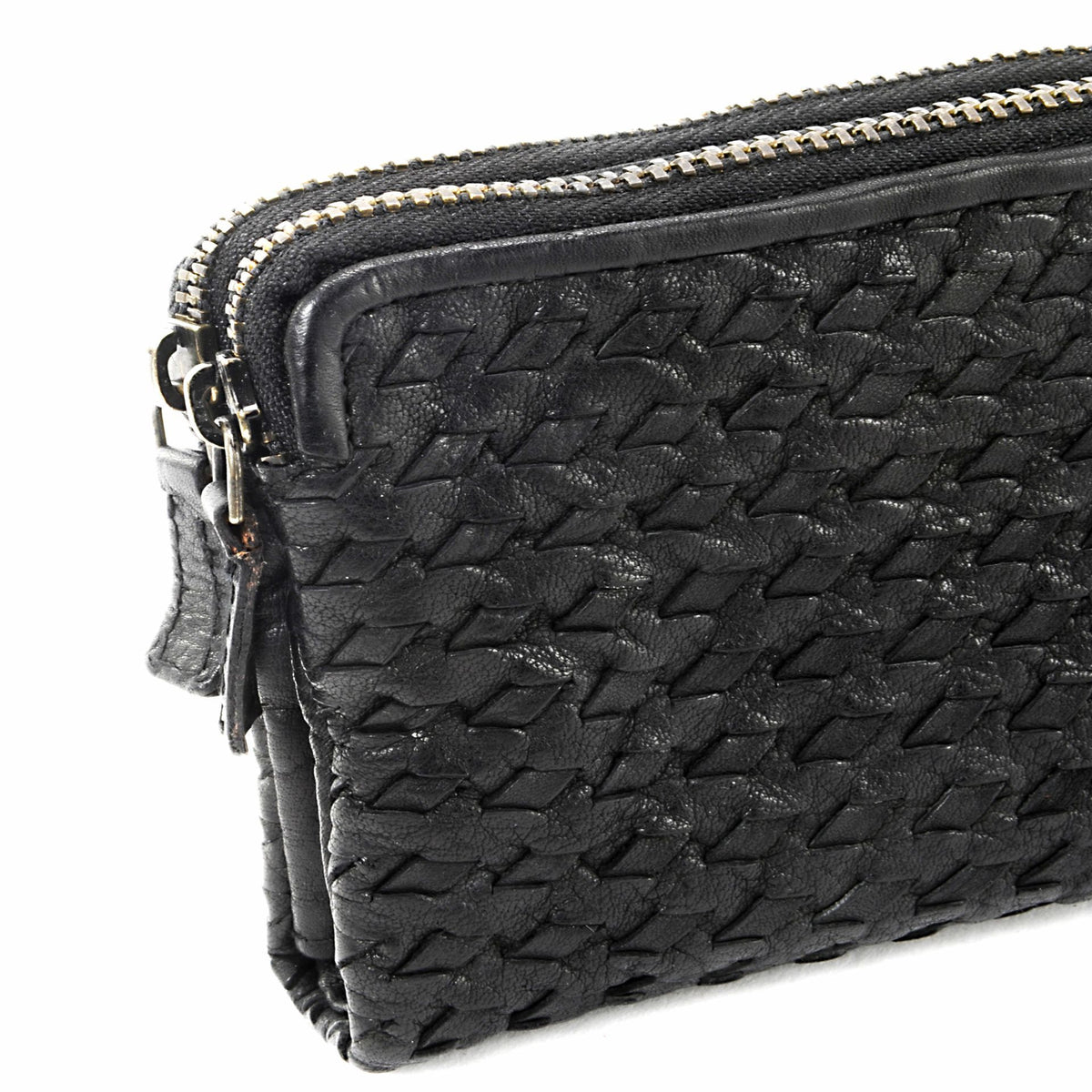 Portefeuille porte-monnaie en cuir tressé SAHARA Noir