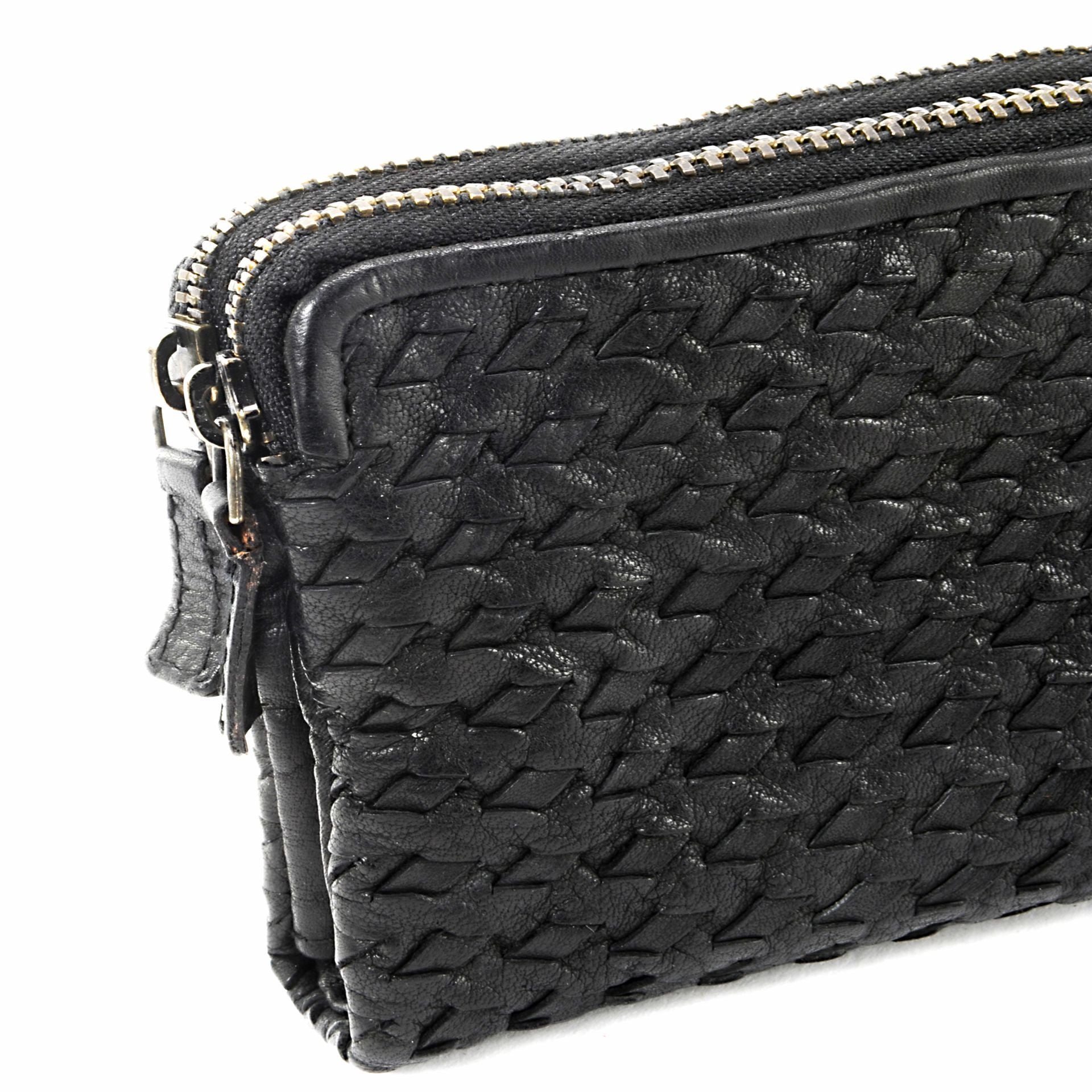 Portefeuille porte-monnaie en cuir tressé SAHARA Noir