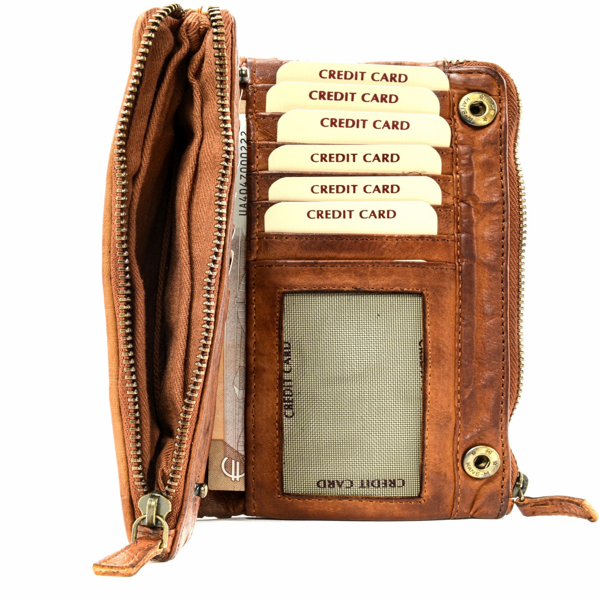 Portefeuille porte-monnaie en cuir tressé SAHARA Cognac