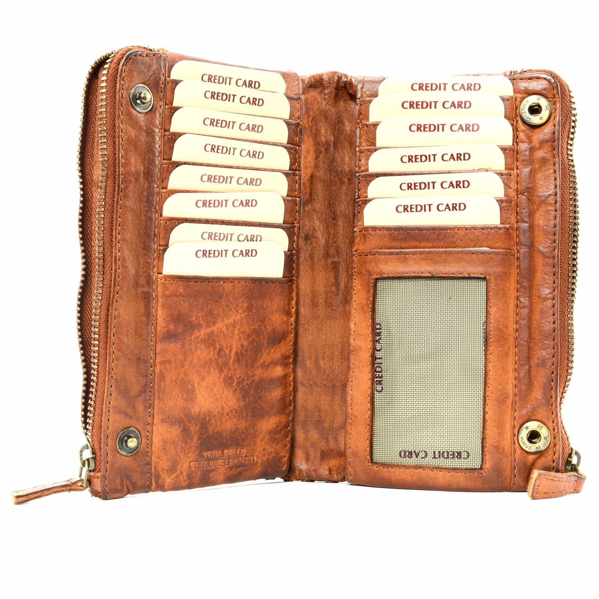 Portefeuille porte-monnaie en cuir tressé SAHARA Cognac