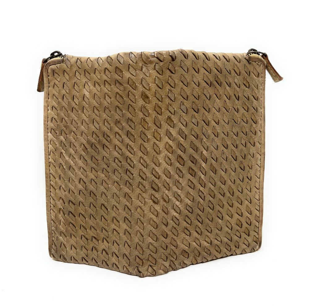 Portefeuille porte-monnaie en cuir tressé SAHARA Taupe clair