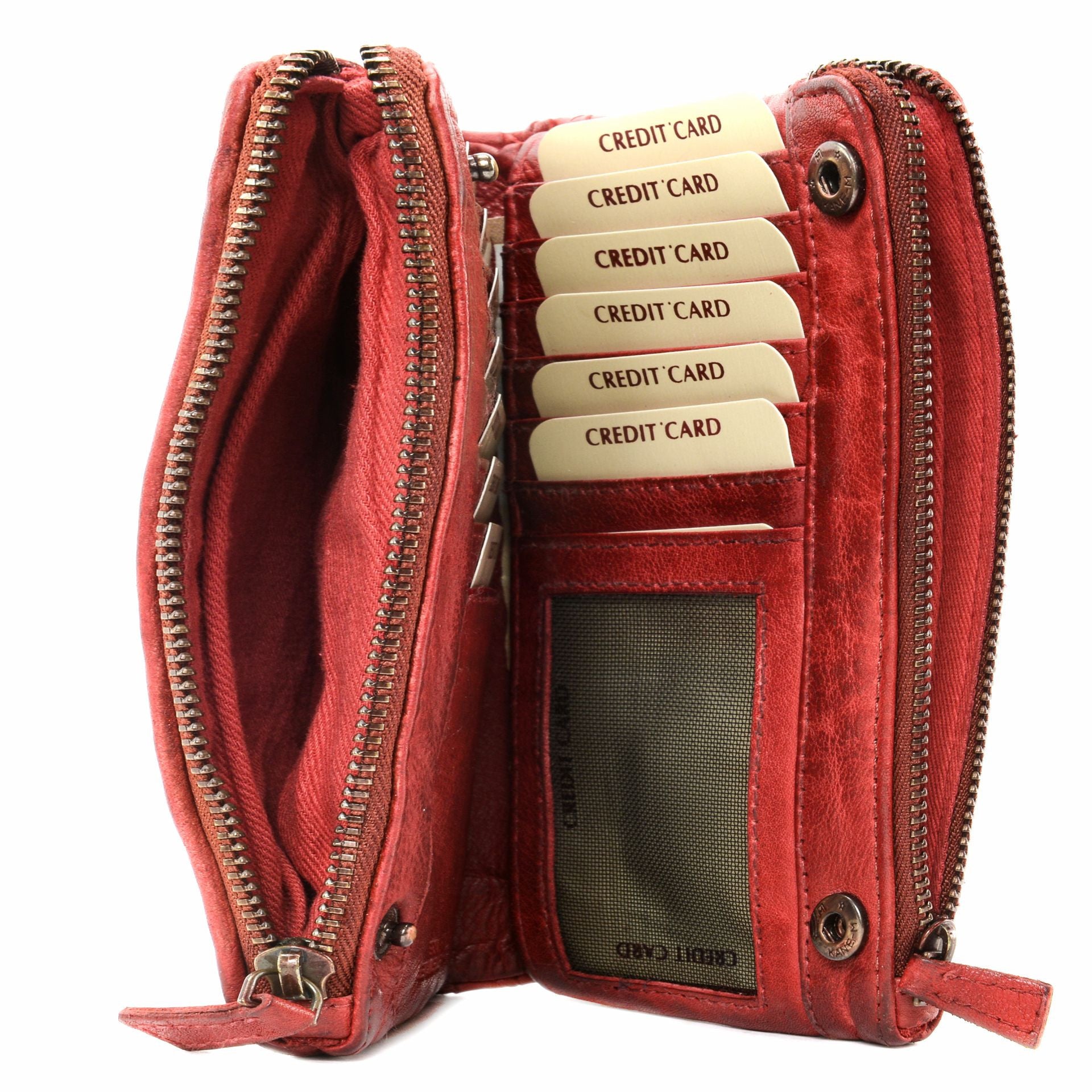 Portefeuille porte-monnaie en cuir tressé SAHARA Rouge garance