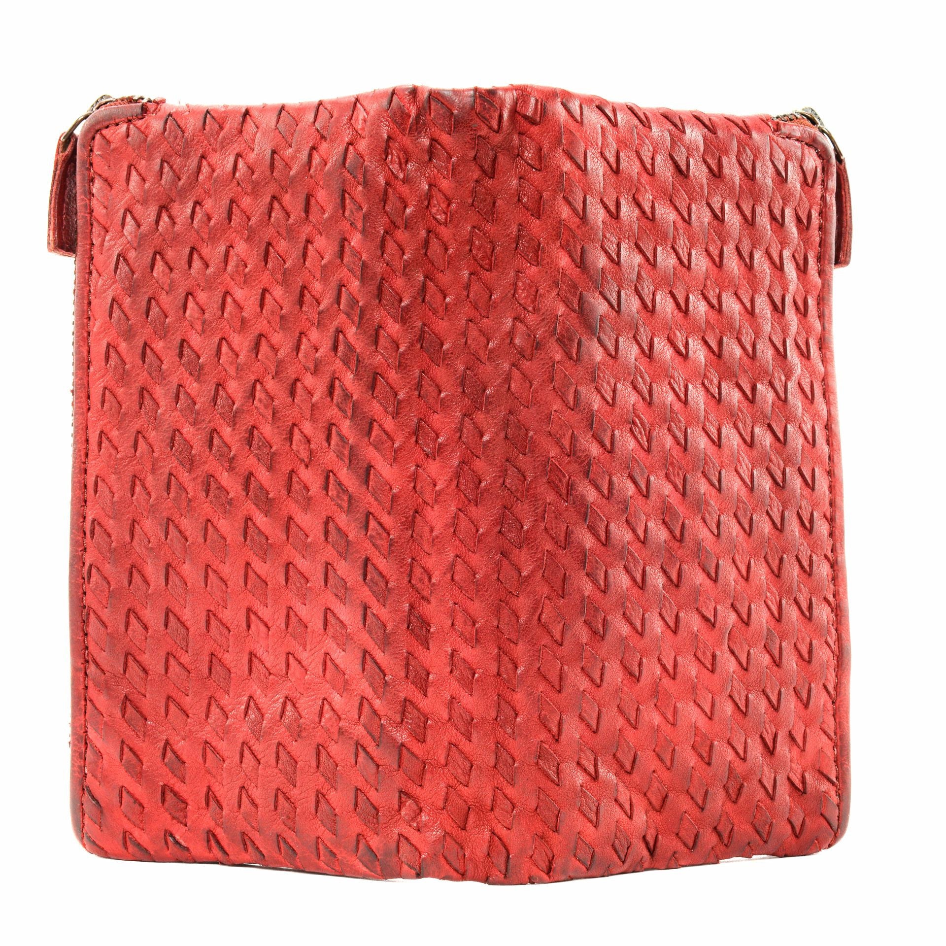 Portefeuille porte-monnaie en cuir tressé SAHARA Rouge garance