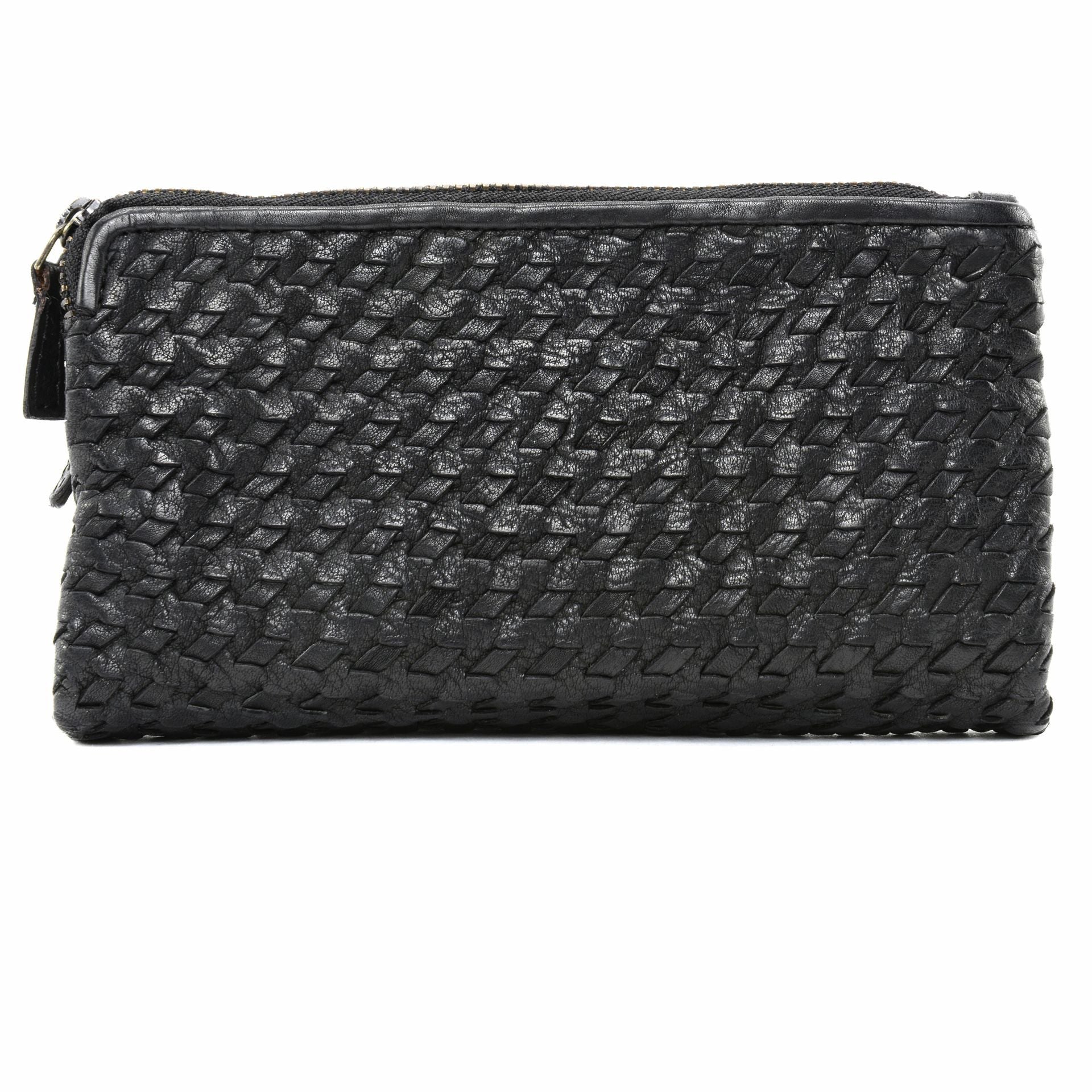 Portefeuille porte-monnaie en cuir tressé SAHARA Noir