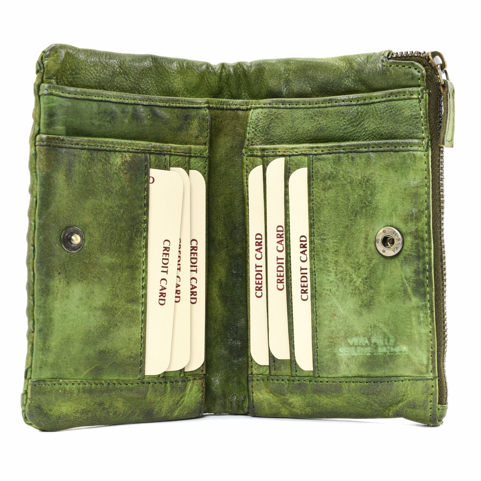 Portefeuille porte-monnaie en cuir tressé THAR Vert intense