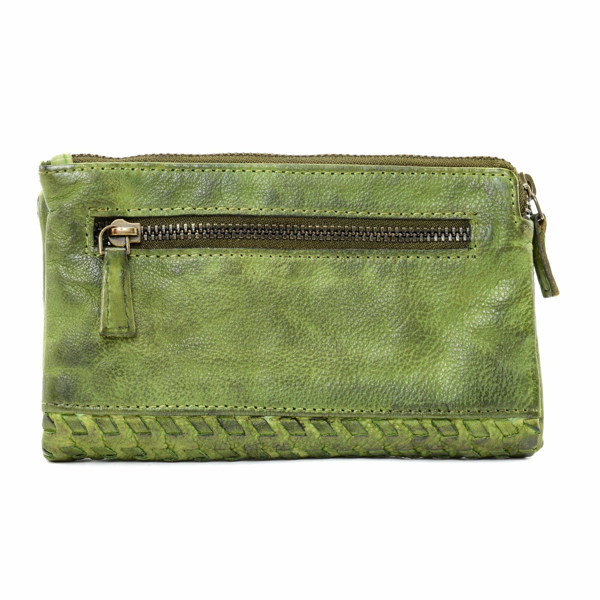 Portefeuille porte-monnaie en cuir tressé THAR Vert intense