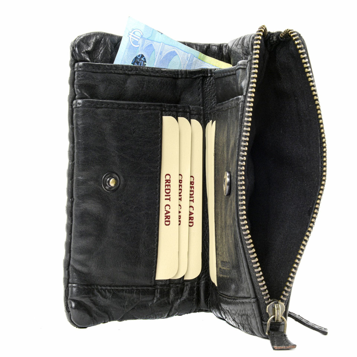 Portefeuille porte-monnaie en cuir tressé THAR Noir