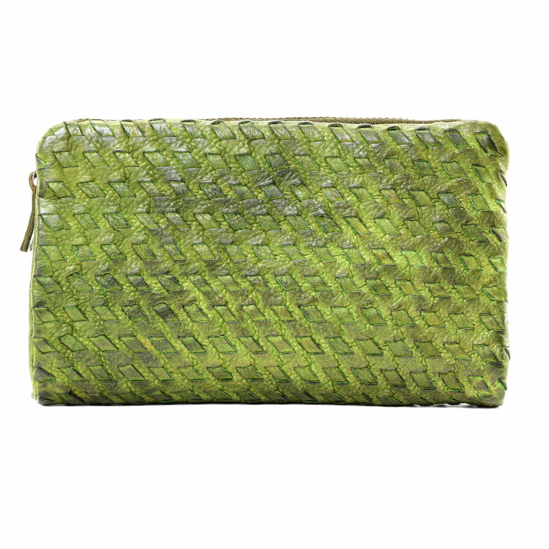 Portefeuille porte-monnaie en cuir tressé THAR Vert intense