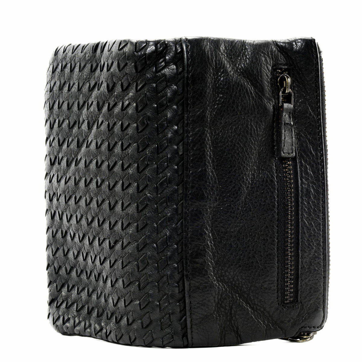 Portefeuille porte-monnaie en cuir tressé THAR Noir