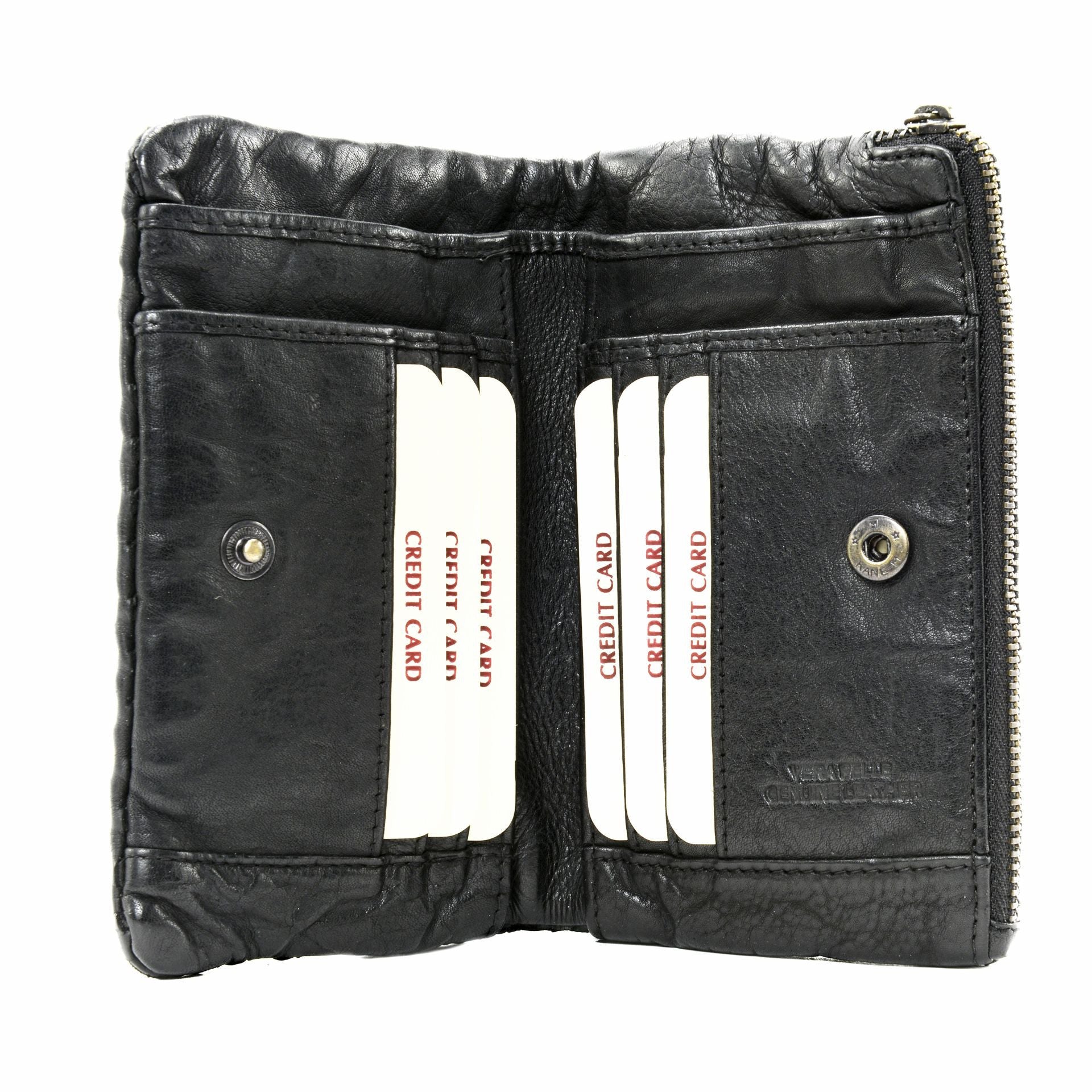 Portefeuille porte-monnaie en cuir tressé THAR Noir