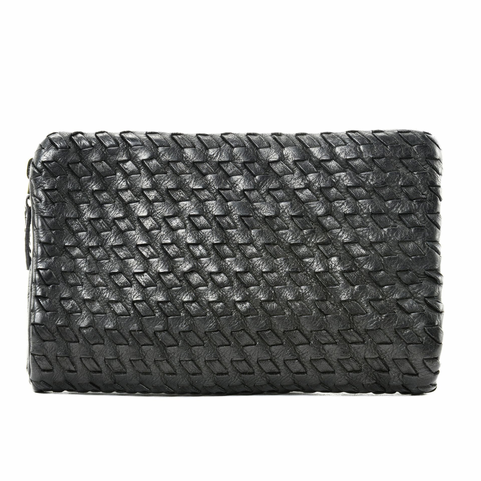 Portefeuille porte-monnaie en cuir tressé THAR Noir