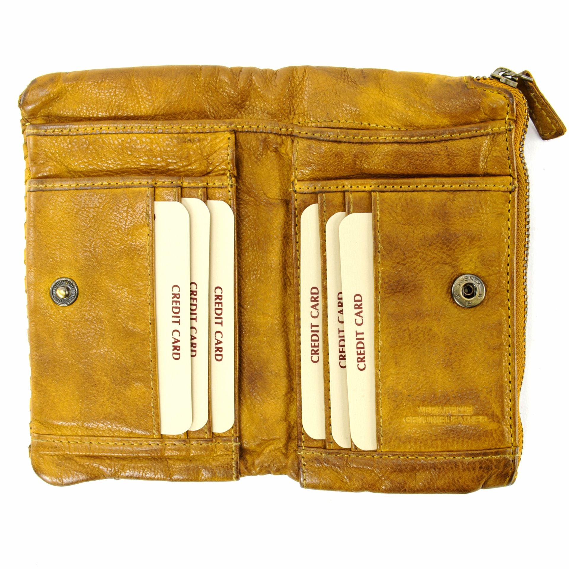 Portefeuille porte-monnaie en cuir tressé THAR Jaune Moutarde