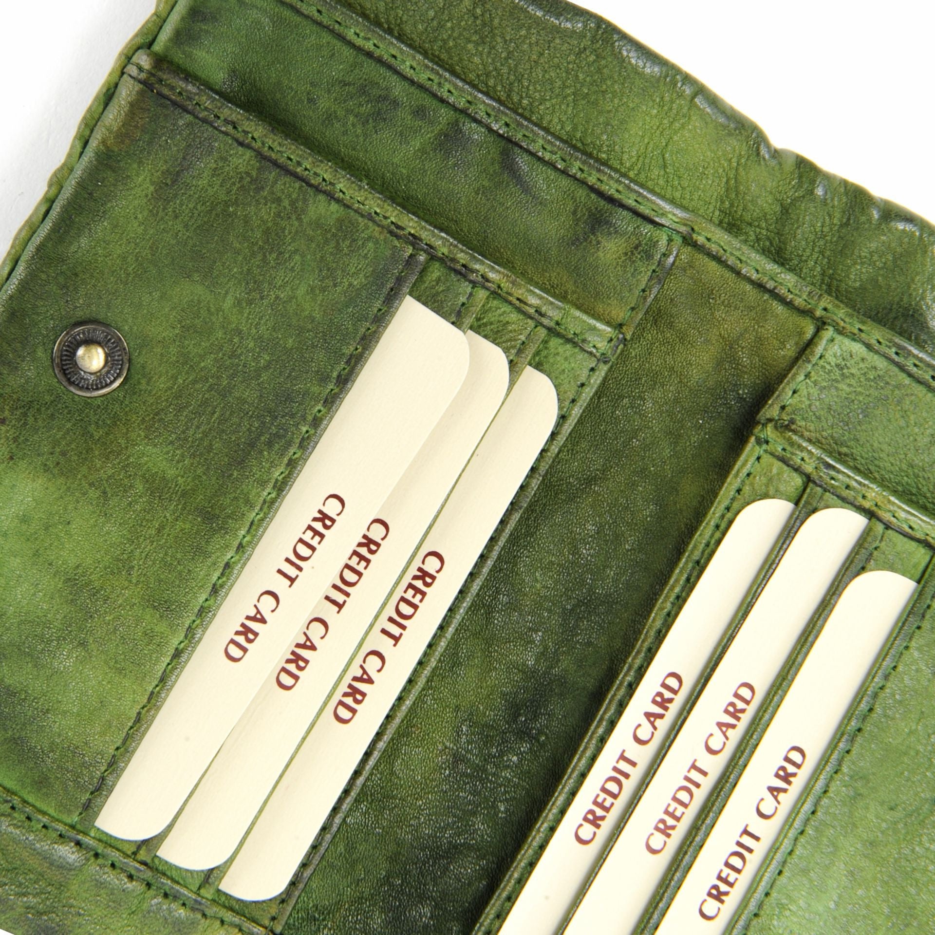 Portefeuille porte-monnaie en cuir tressé THAR Vert intense