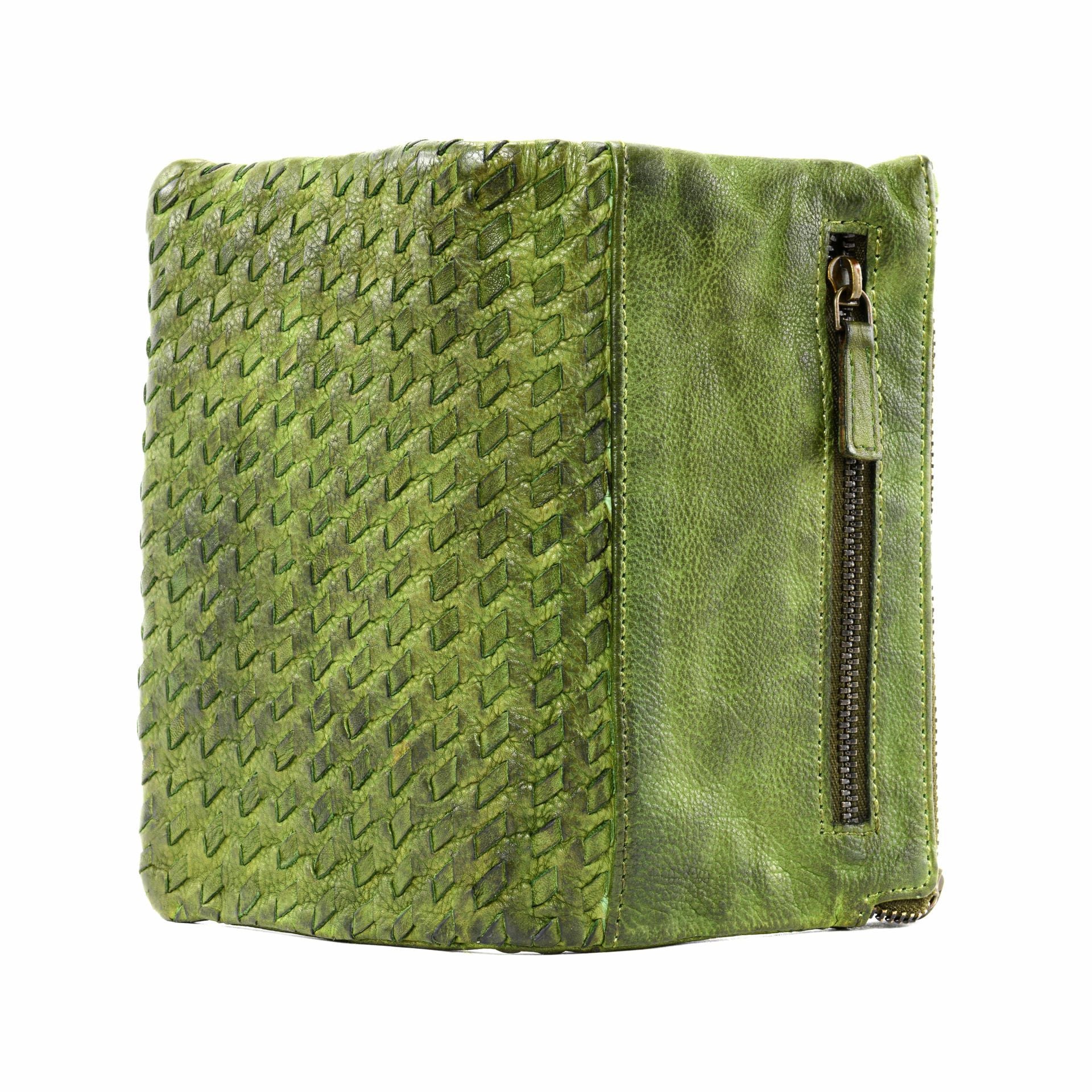 Portefeuille porte-monnaie en cuir tressé THAR Vert intense