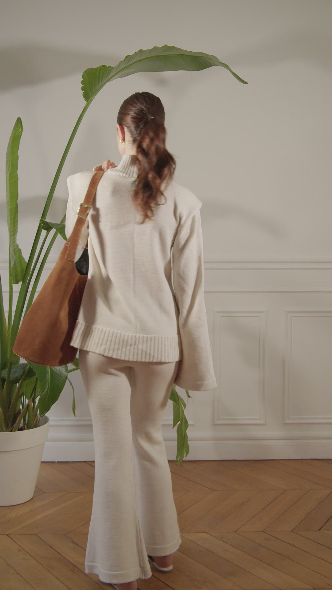 Load the video:Women leather handbag Clarence Dark Camel elegant style