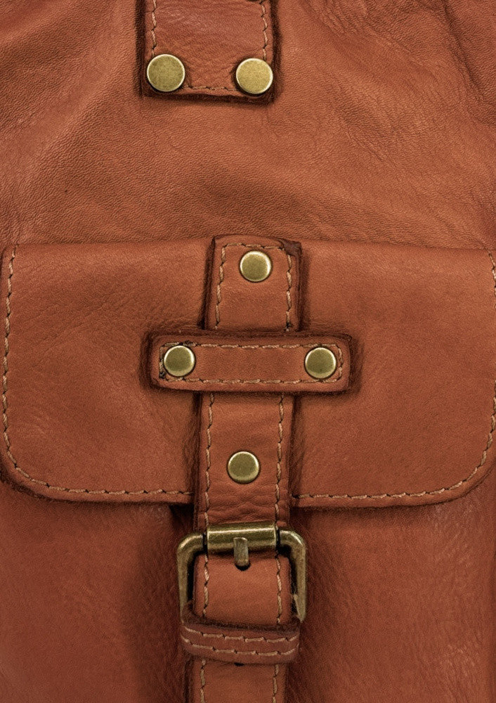 Sac cabas en cuir vintage QUARTET Camel foncé