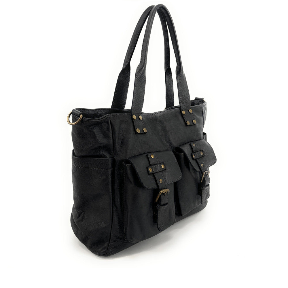 Sac cabas en cuir vintage QUARTET Noir