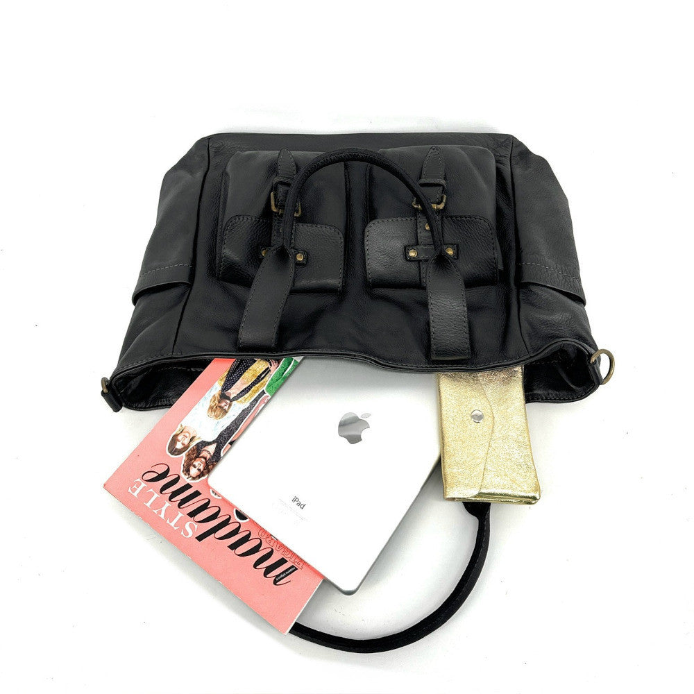 Sac cabas en cuir vintage QUARTET Noir