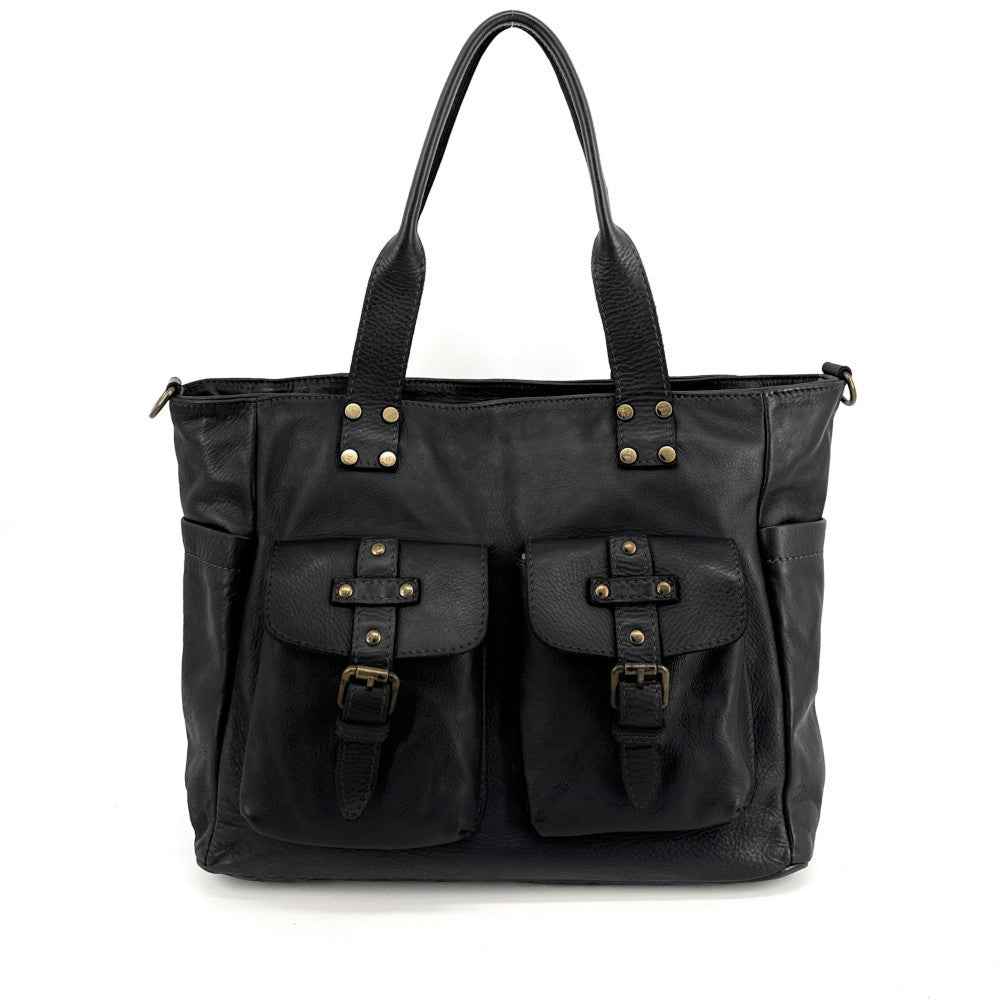 Sac cabas en cuir vintage QUARTET Noir
