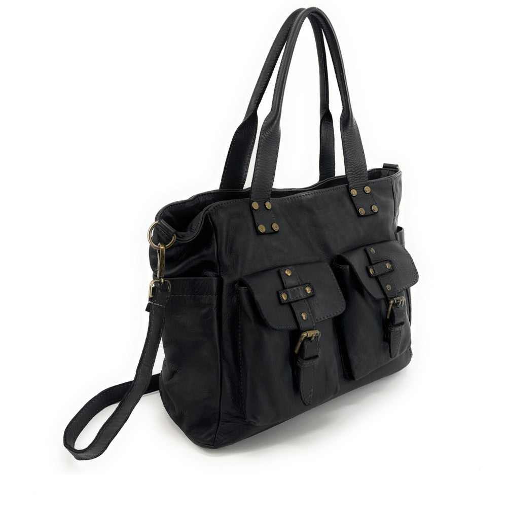 Sac cabas en cuir vintage QUARTET Noir