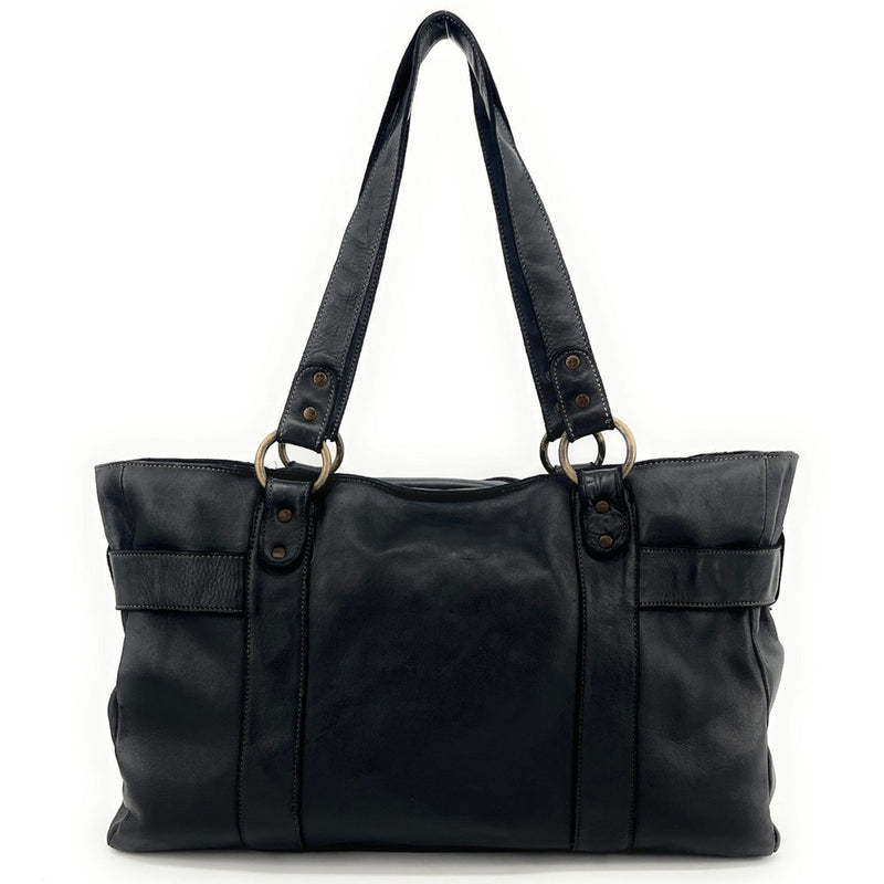 Maxi sac cabas porté épaule en cuir vintage QUEEN M Noir