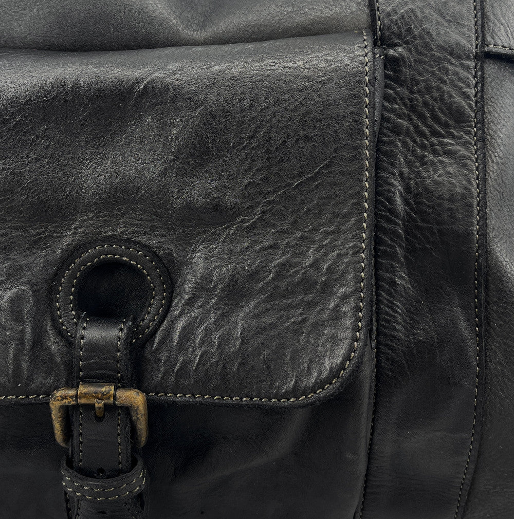 Maxi sac cabas porté épaule en cuir vintage QUEEN M Noir