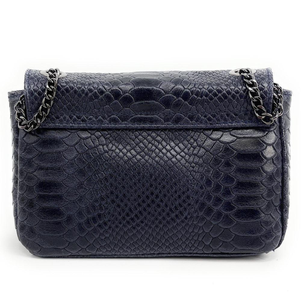 Sac bandoulière en cuir embossé effet serpent HONEY Bleu marine