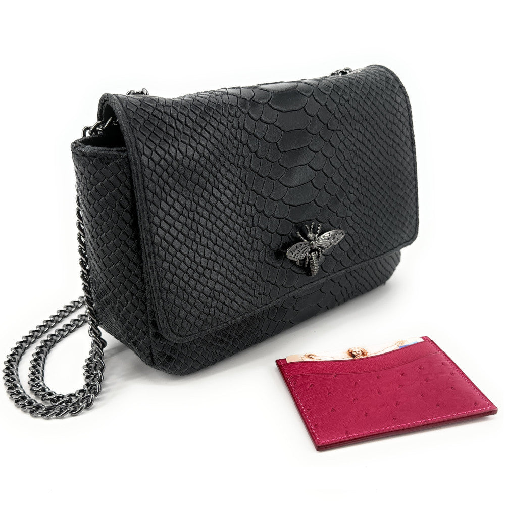 Sac bandoulière en cuir embossé effet serpent HONEY Noir