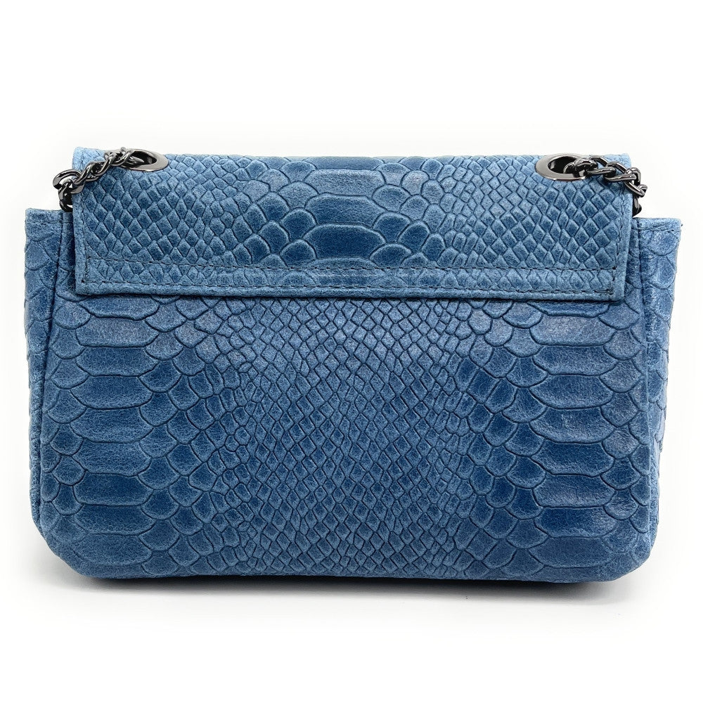 Sac bandoulière en cuir embossé effet serpent HONEY Bleu denim