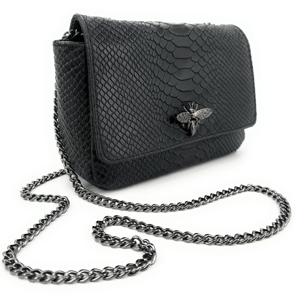 Sac bandoulière en cuir embossé effet serpent HONEY Noir