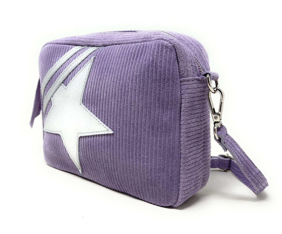 Sac à bandoulière en croûte de cuir SILVER STAR Lilas