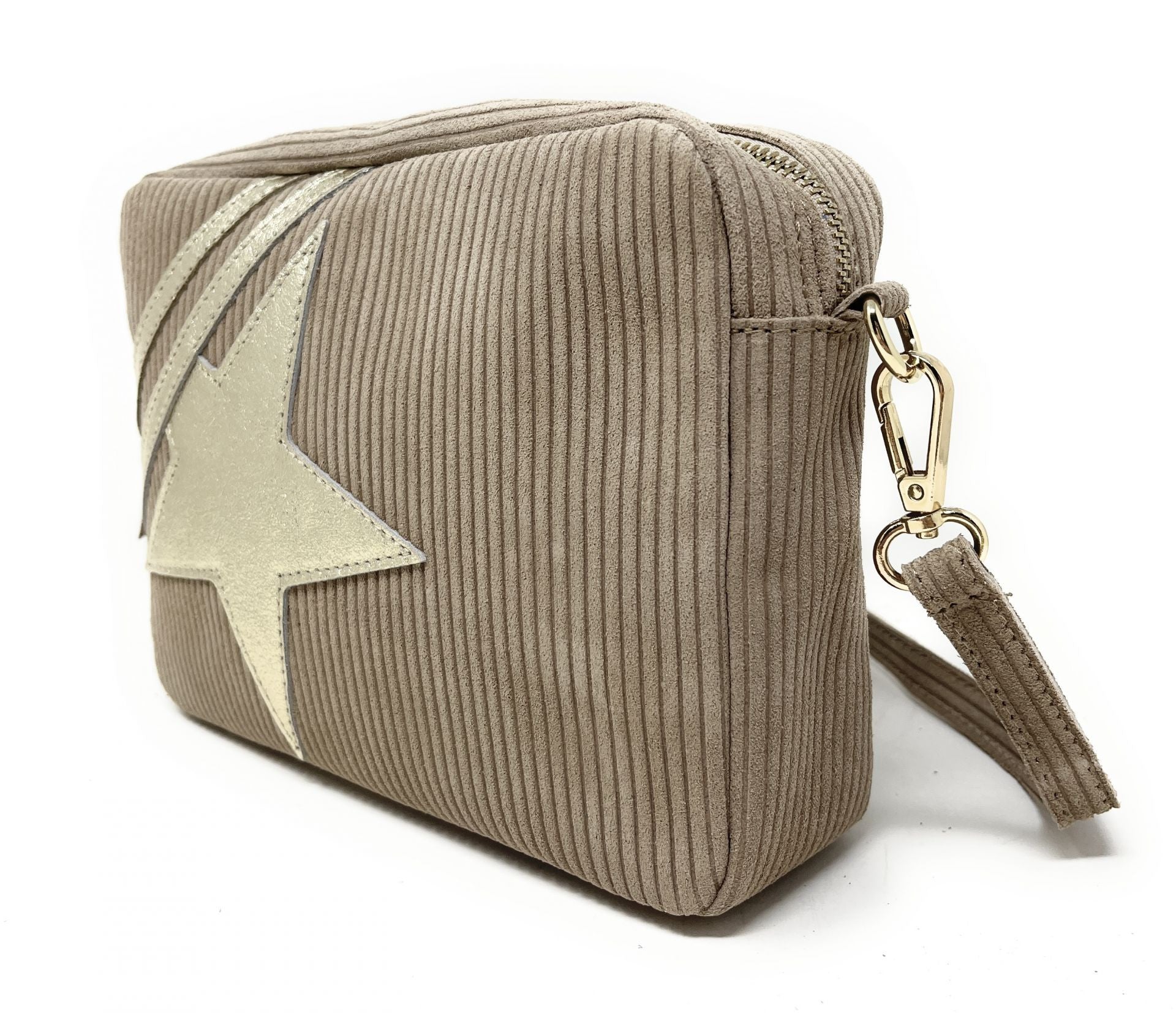 Sac à bandoulière en croûte de cuir SILVER STAR Taupe