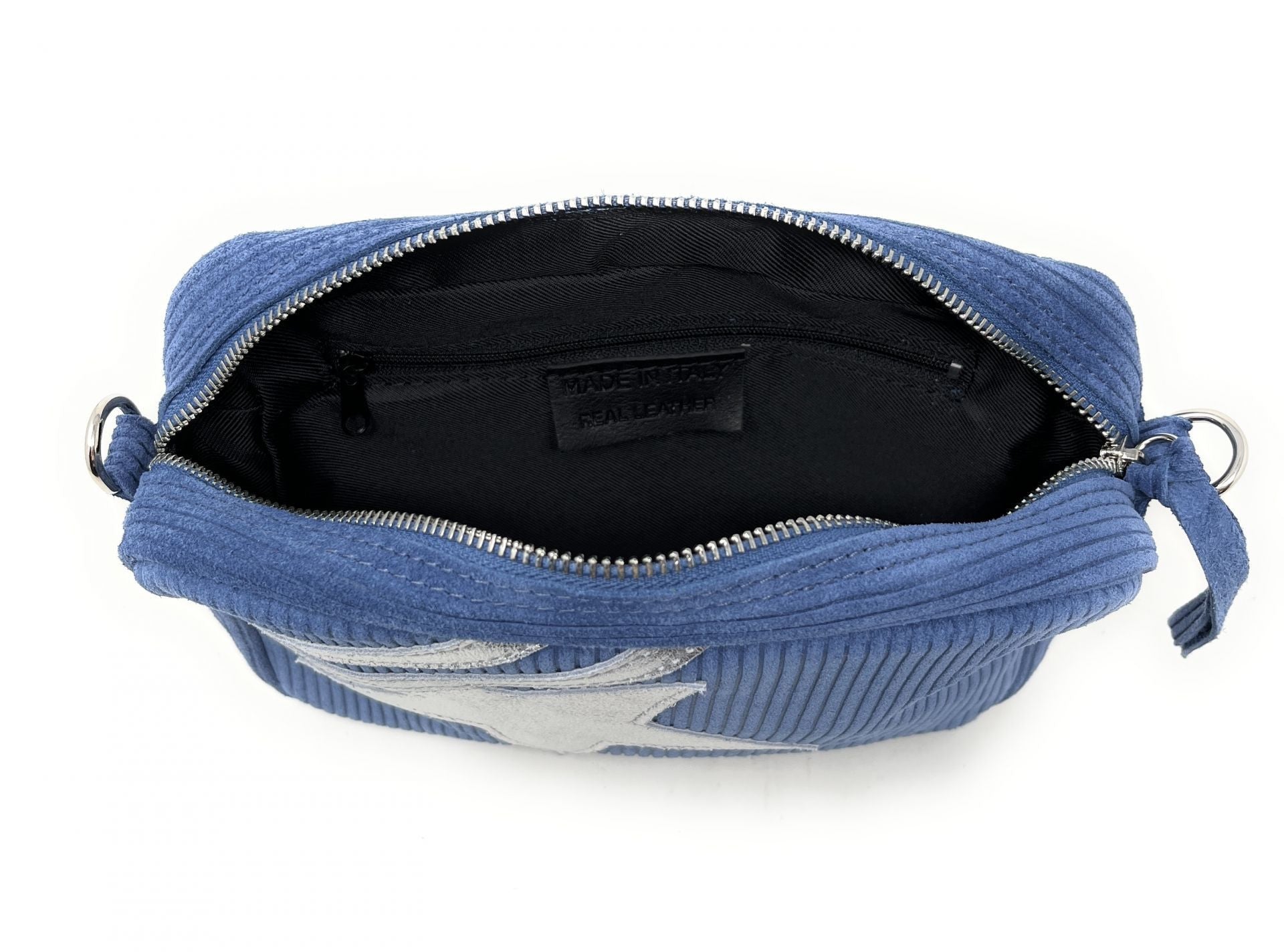 Sac à bandoulière en croûte de cuir SILVER STAR Bleu