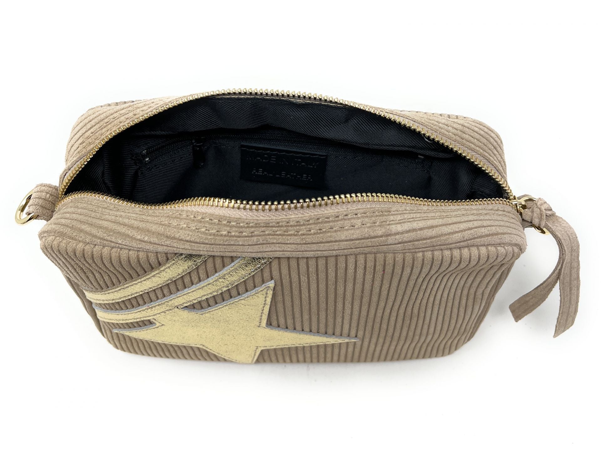 Sac à bandoulière en croûte de cuir SILVER STAR Taupe