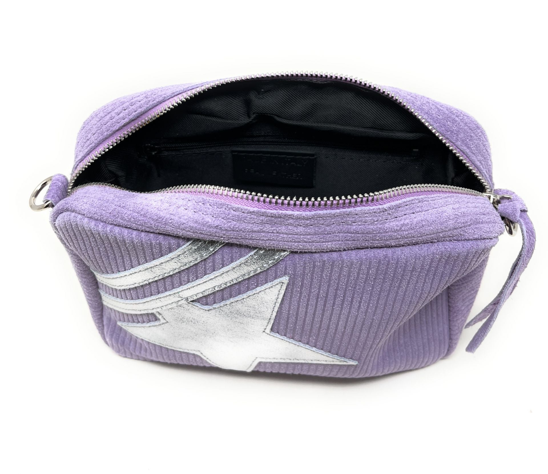 Sac à bandoulière en croûte de cuir SILVER STAR Lilas
