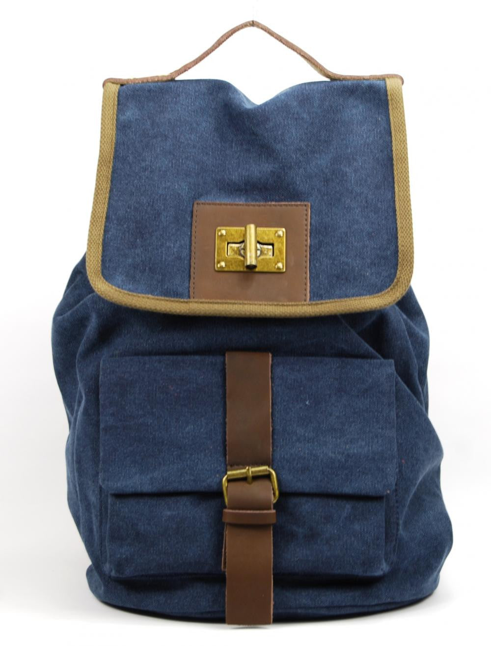 Sac à dos en cuir et toile TAMOE Bleu