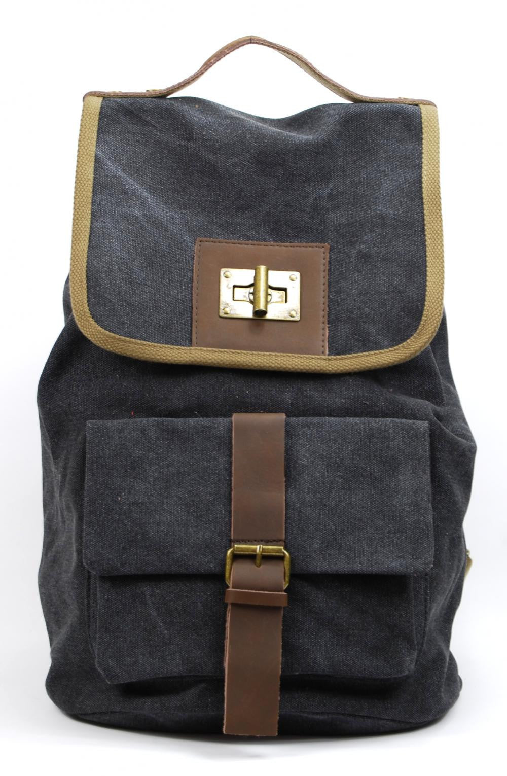 Sac à dos en cuir et toile TAMOE Noir