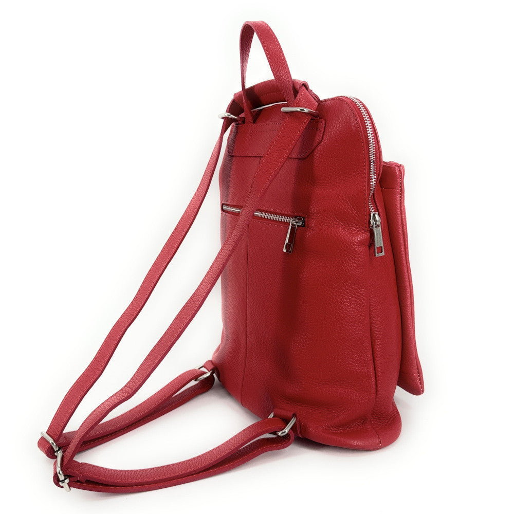 Sac à dos en cuir grainé CORFOU Rouge garance