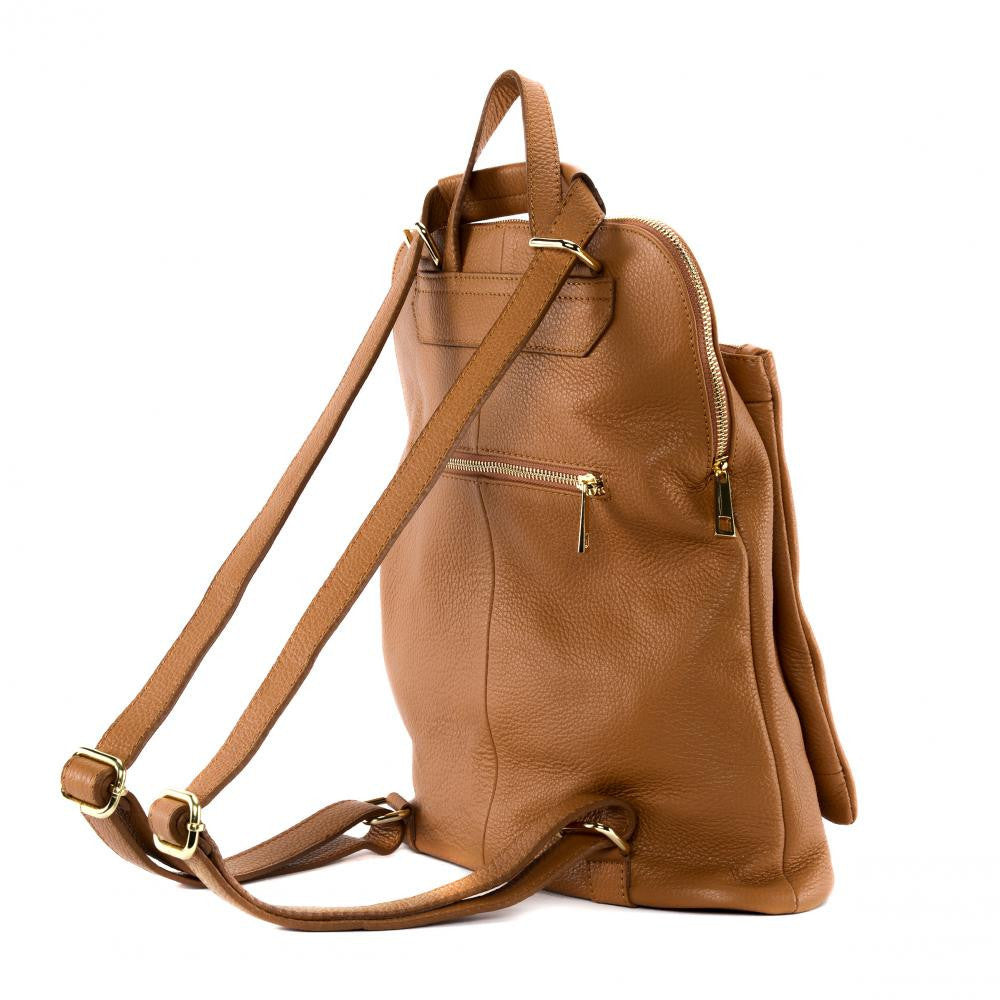 Sac à dos en cuir grainé CORFOU Cognac
