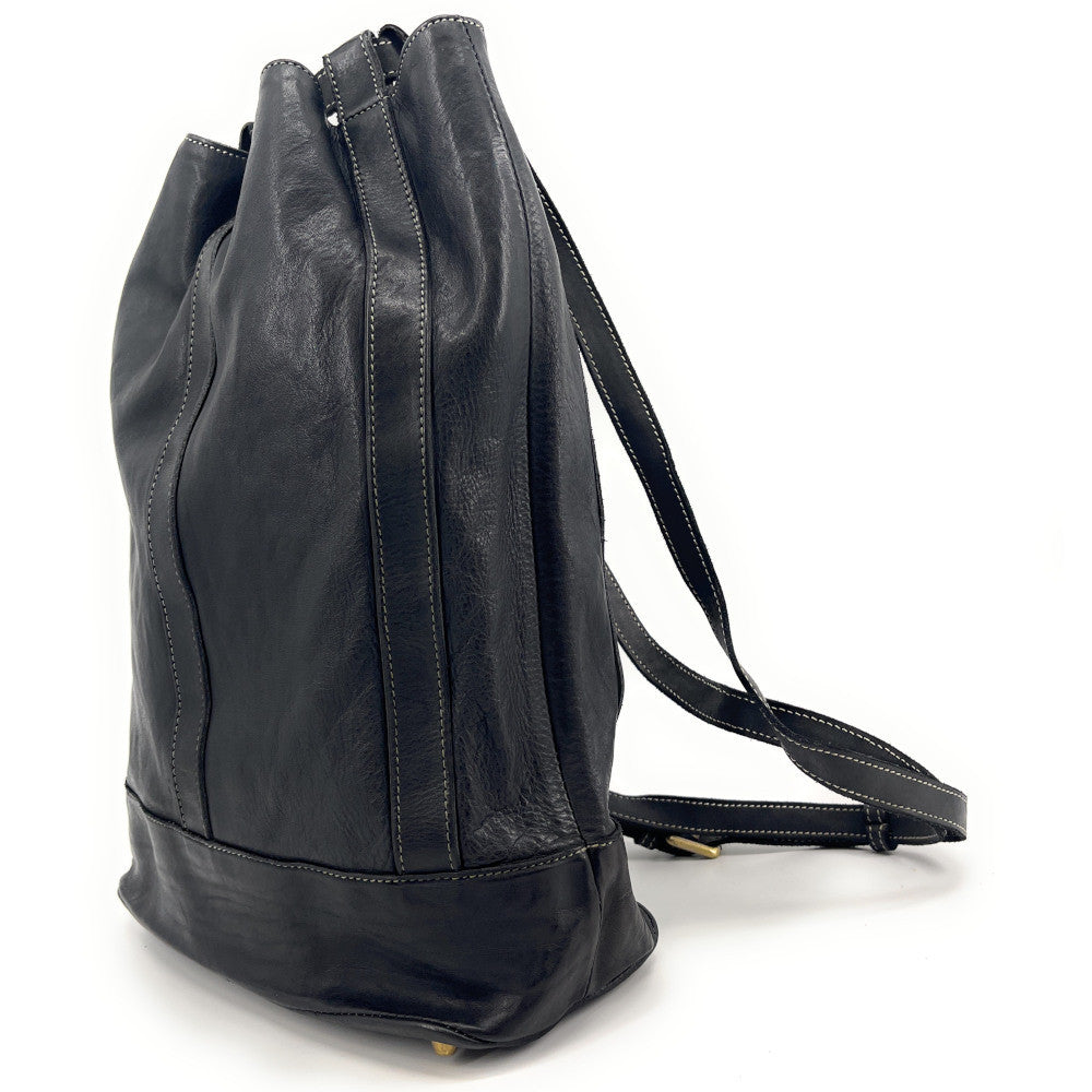 Sac à dos en cuir souple vintage tannage végétal HYPERION Noir