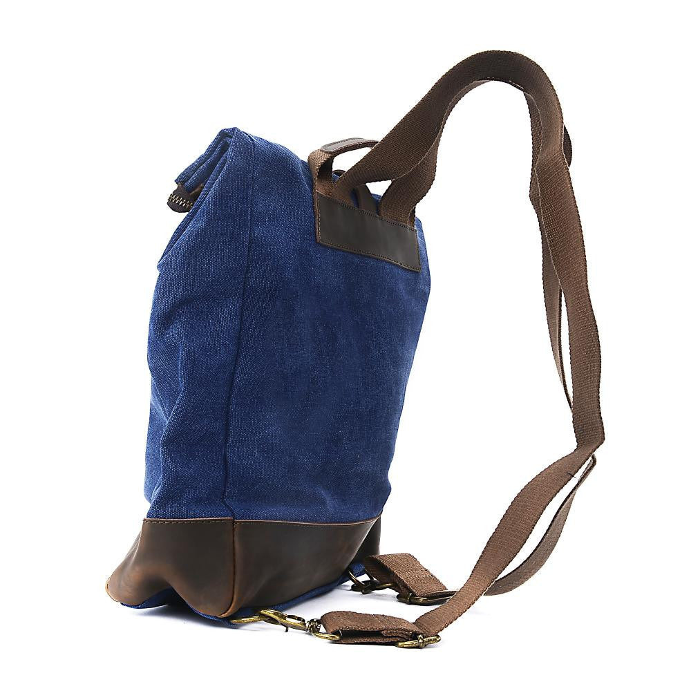 Men's backpack | Canvas and raw leather backpack TEKOKOTA Blue denim