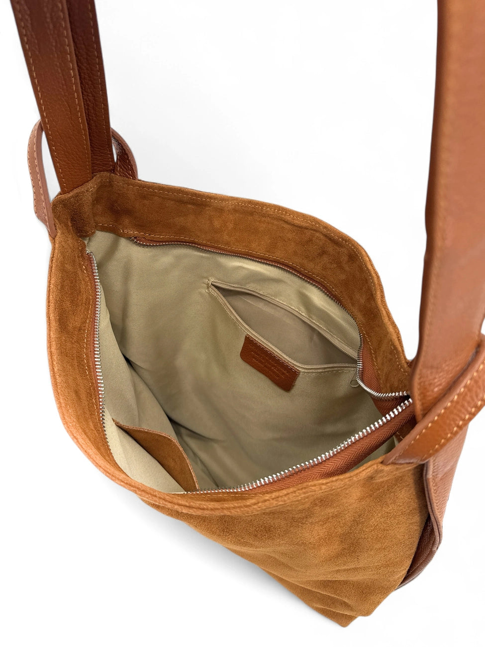 Wandelbare Handtasche aus Wildleder SOHO SUEDE Dunkelcamel