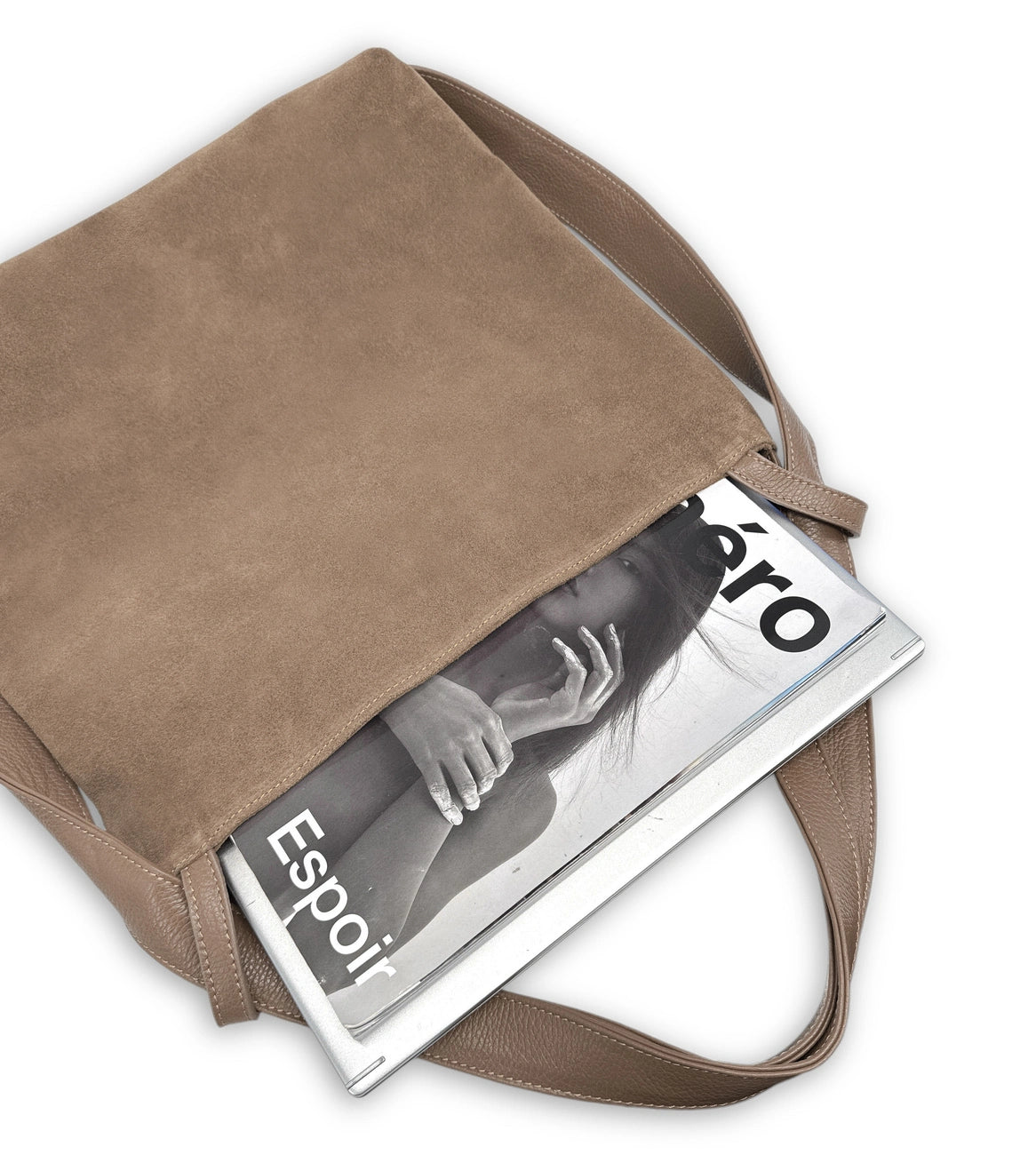 Verwandelbare Handtasche aus Wildleder SOHO SUEDE Dunkeltaupe