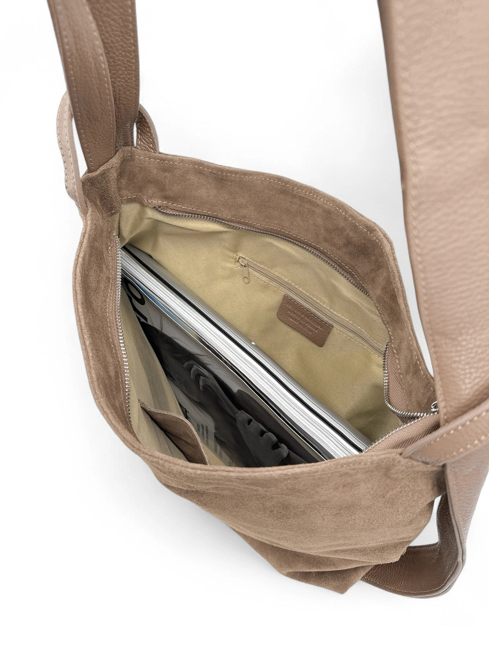 Verwandelbare Handtasche aus Wildleder SOHO SUEDE Dunkeltaupe