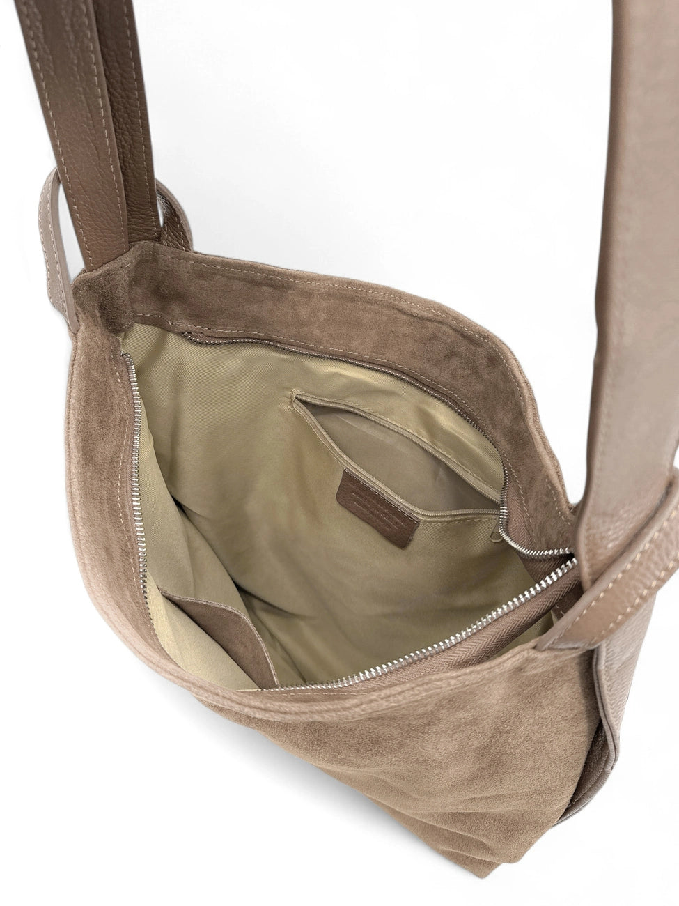 Verwandelbare Handtasche aus Wildleder SOHO SUEDE Dunkeltaupe