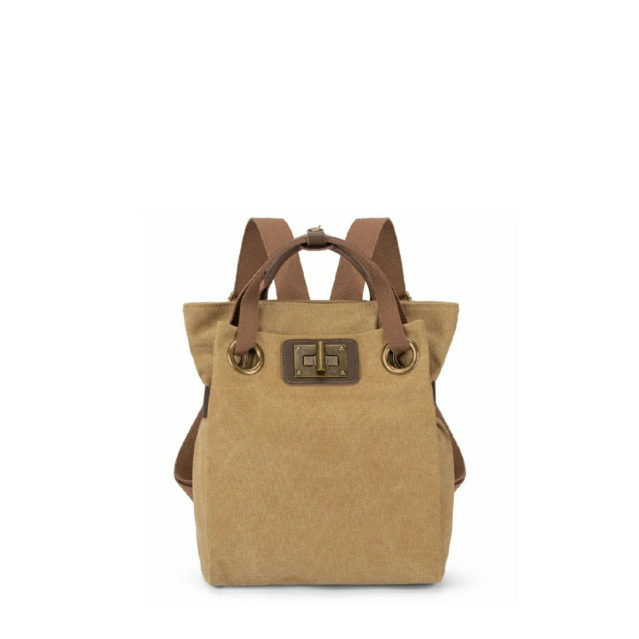 Sac à dos en toile et cuir TRINITE S Beige kaki