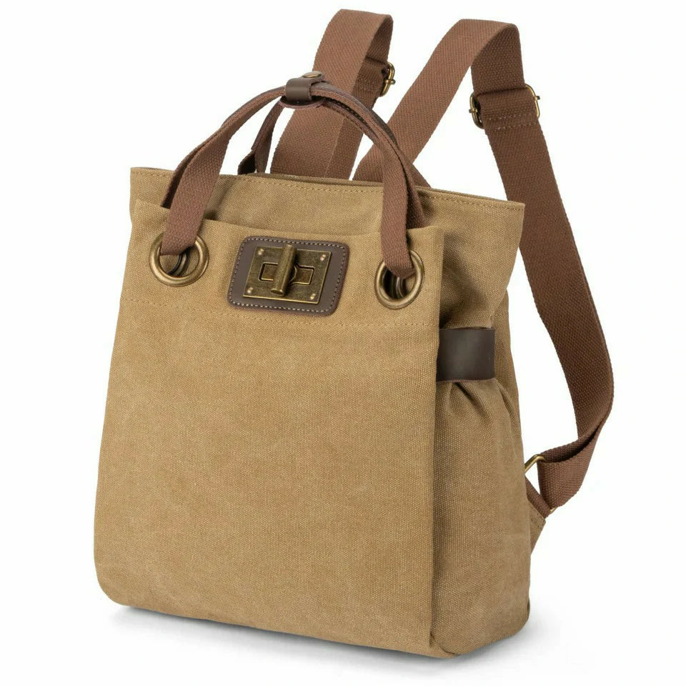 Sac à dos en toile et cuir TRINITE S Beige kaki