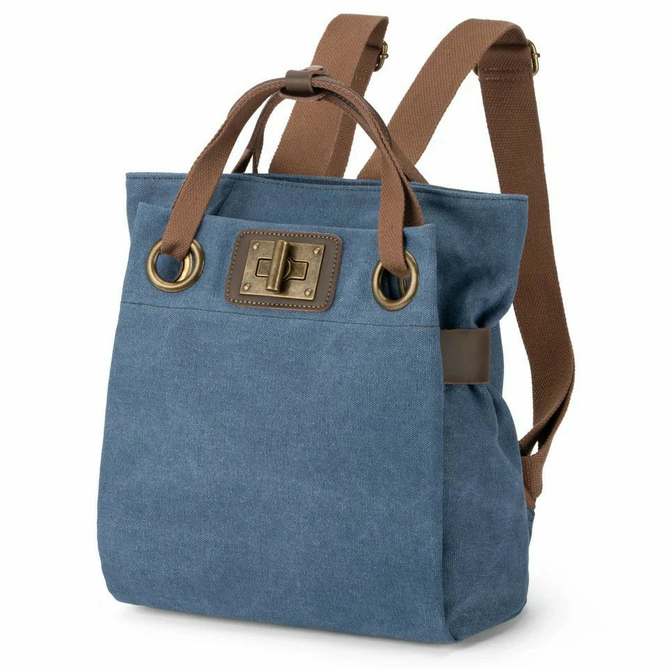 Sac à dos en toile et cuir TRINITE S Bleu denim