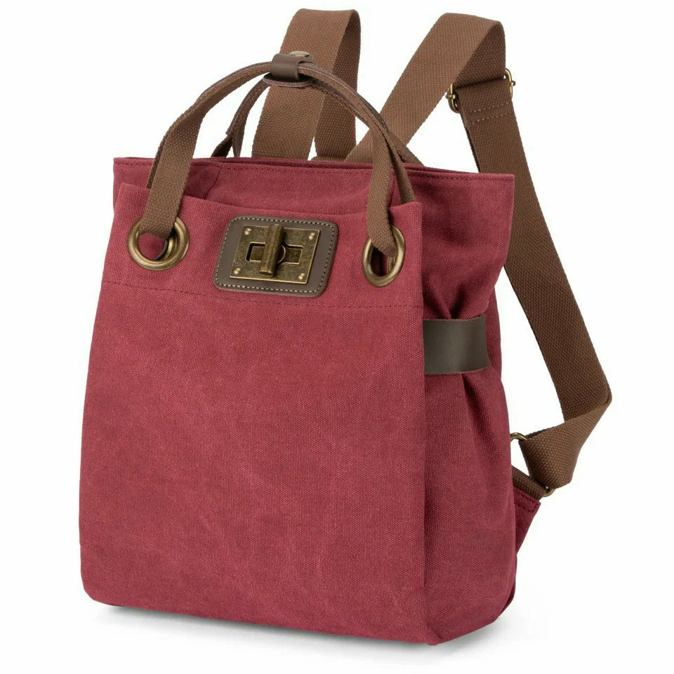 Sac à dos en toile et cuir TRINITE S Rouge bordeaux